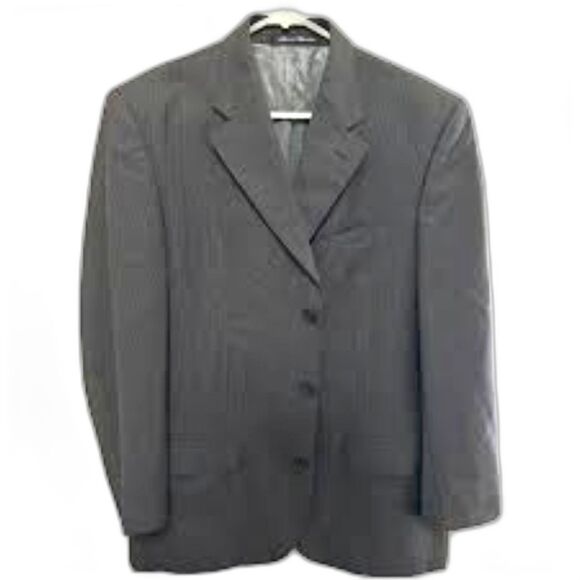 Super 120's 100% Extra Fine Italian Merino Wool Gray Pinstriped Blazer 44R - Picture 1 of 10